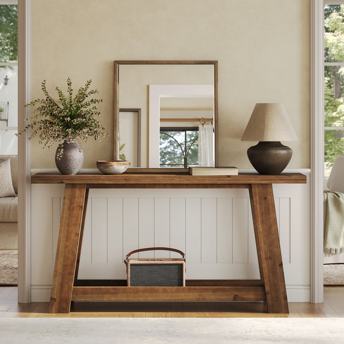 63" Console Table, Farmhouse Wood Sofa Entryway Table with 2-Tier Shelf