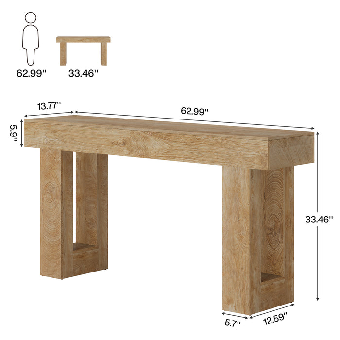 63" Console Table, Rectangular Sofa Entryway Table with Thick Legs