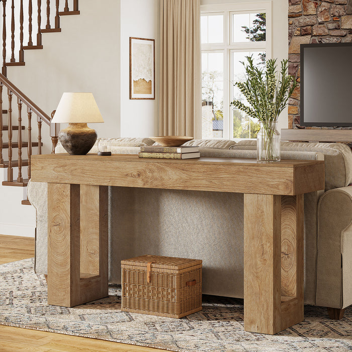 63" Console Table, Rectangular Sofa Table with Thick Legs Behind Couch