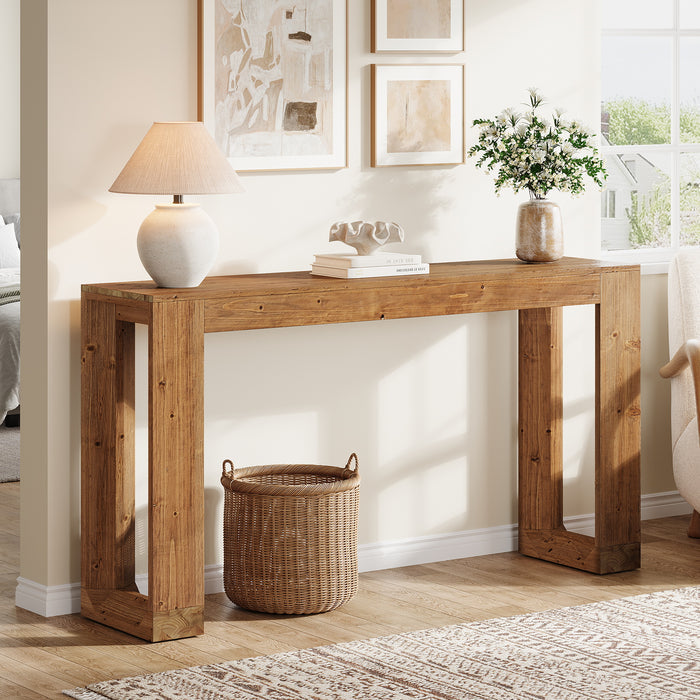 63" Console Table, Solid Wood Sofa Table with Reinforced Base