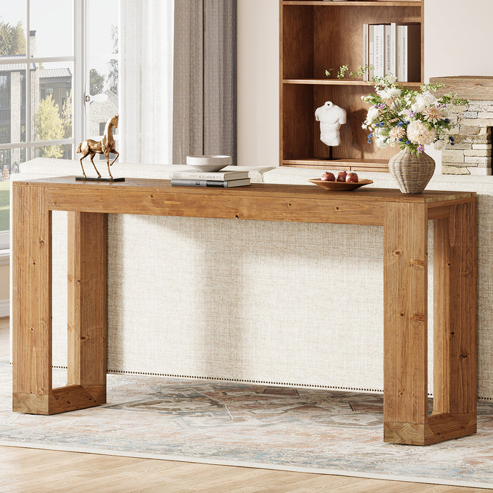 63" Console Table, Solid Wood Sofa Table with Reinforced Base