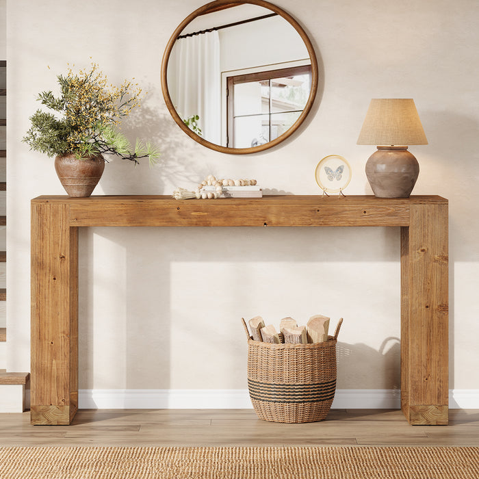 63" Console Table, Solid Wood Sofa Table with Reinforced Base