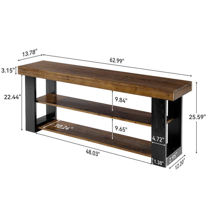 63" Console Table with 3-Tier Storage Shelves, Solid Wood Slim Entryway Sofa Table