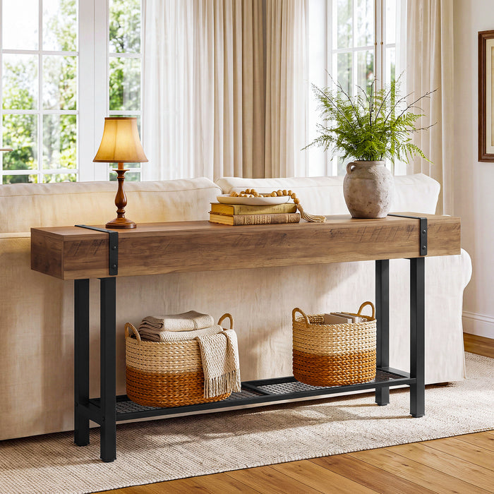 63" Console Table with Storage & Metal Base, Entryway Sofa Table, Hallway Living Room