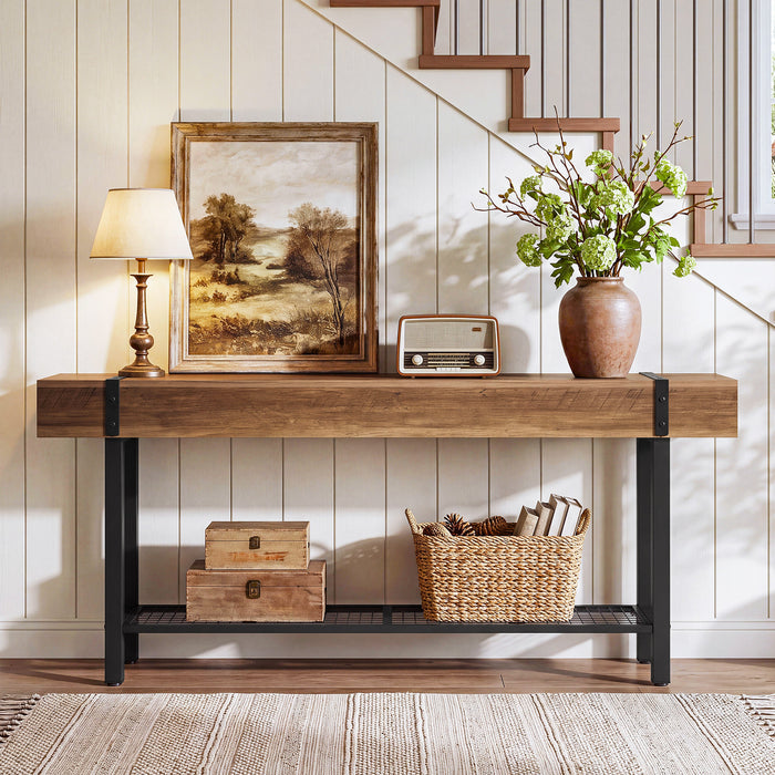 63" Console Table with Storage & Metal Base, Entryway Sofa Table, Hallway Living Room
