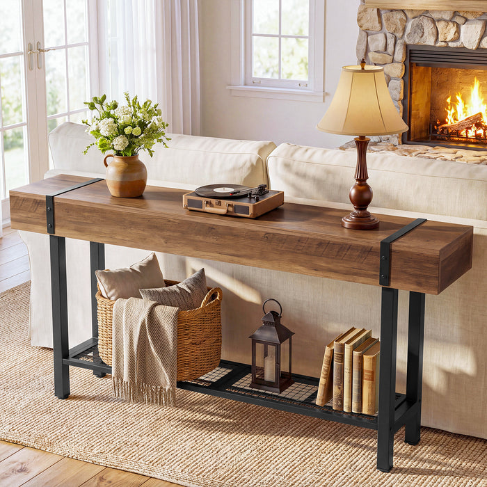 63" Console Table with Storage & Metal Base, Entryway Sofa Table, Hallway Living Room
