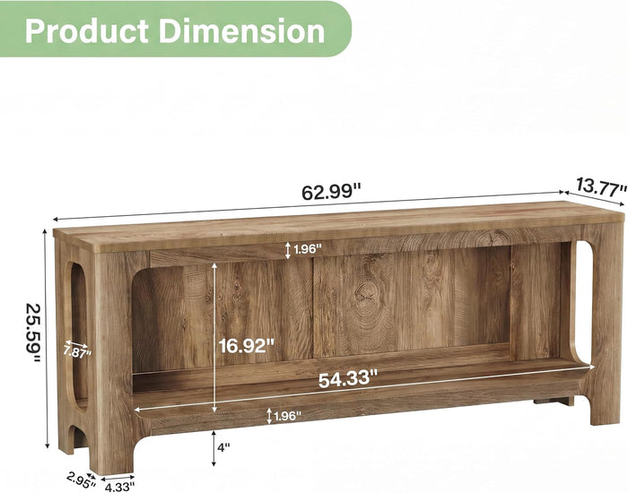 63" Console Table with Storage Shelf, 2-Tier Narrow Entryway Table for Hallway