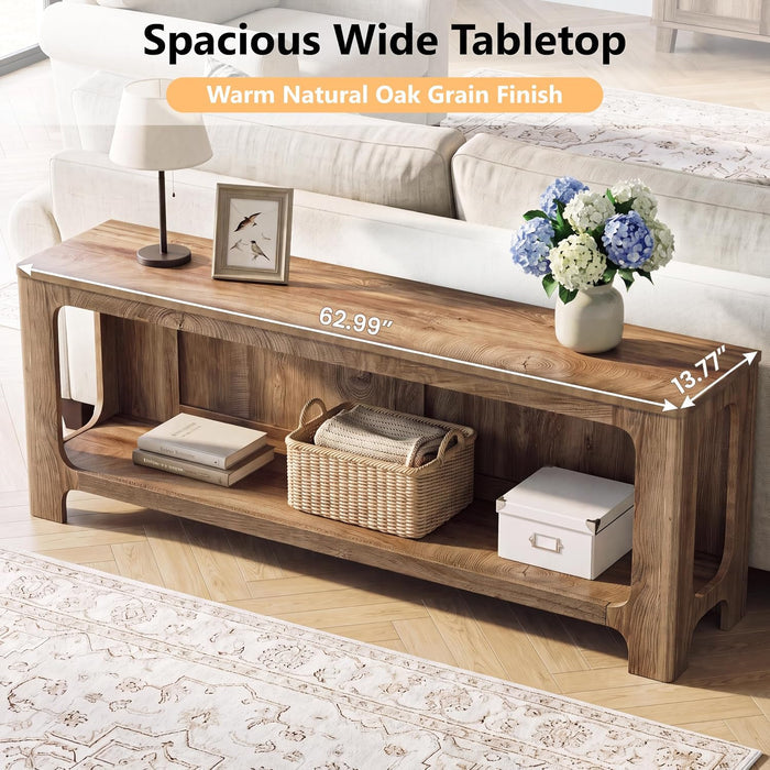 63" Console Table with Storage Shelf, 2-Tier Narrow Entryway Table for Hallway