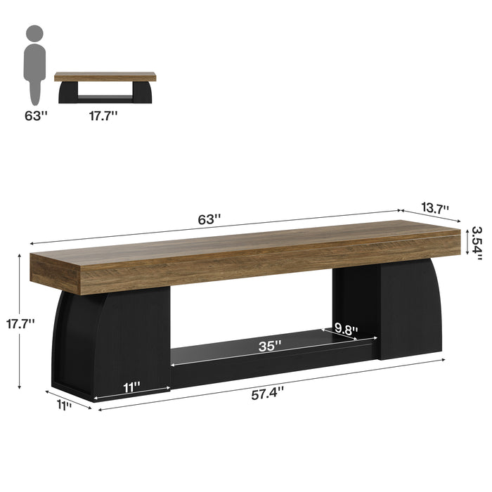 63" Dining Bench, Farmhouse Kitchen Dining Seat with Sturdy Frame