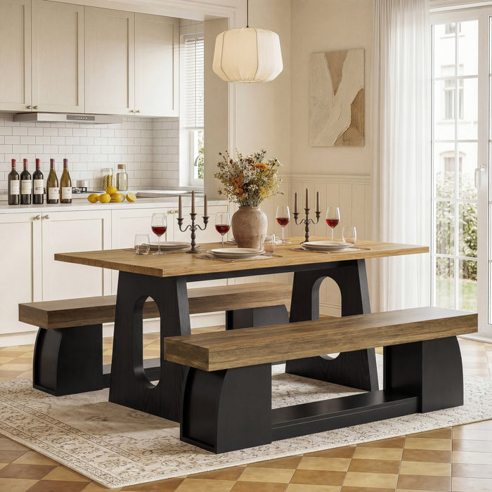 63" Dining Bench, Farmhouse Kitchen Dining Seat with Sturdy Frame