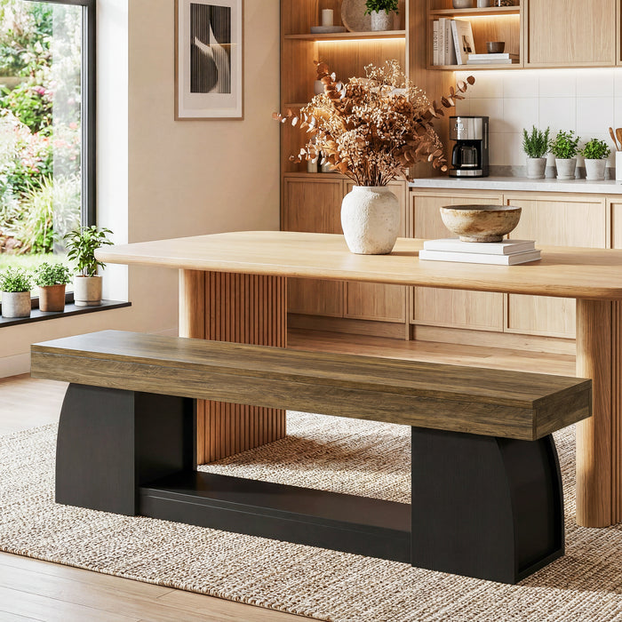 63" Dining Bench, Farmhouse Kitchen Dining Seat with Sturdy Frame