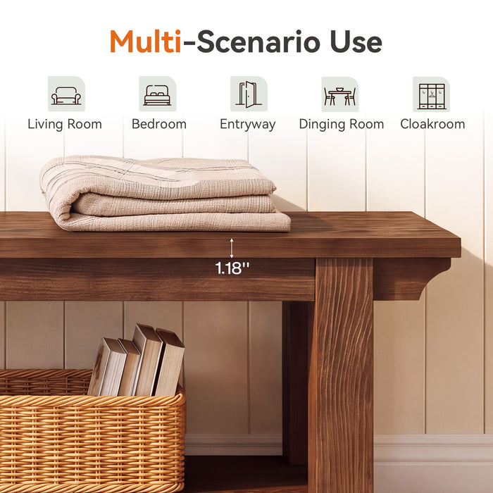 63" Dining Bench with Storage, Farmhouse Solid Wood 2-Tier, Kitchen & Dining Room