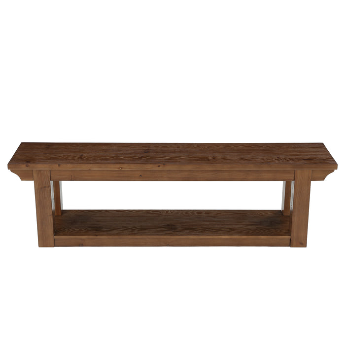 63" Dining Bench with Storage, Farmhouse Solid Wood 2-Tier, Kitchen & Dining Room