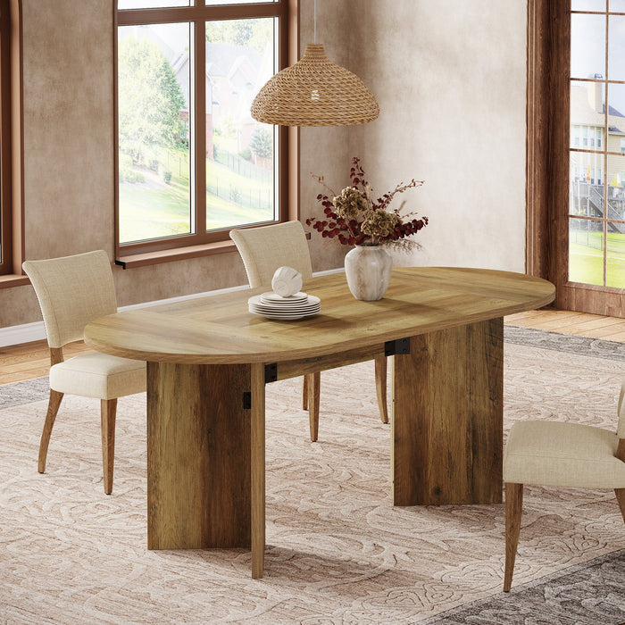 63" Dining Table, Oval Farmhouse Kitchen Table with Strip Base Tribesigns