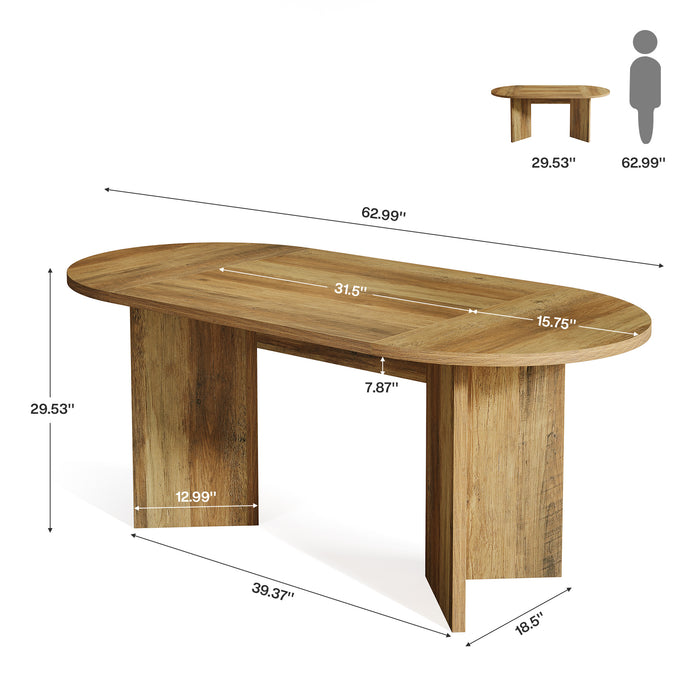 63" Dining Table, Oval Farmhouse Kitchen Table with Strip Base