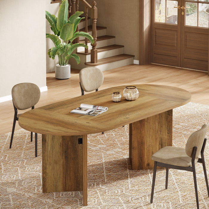 63" Dining Table, Oval Farmhouse Kitchen Table with Strip Base Tribesigns