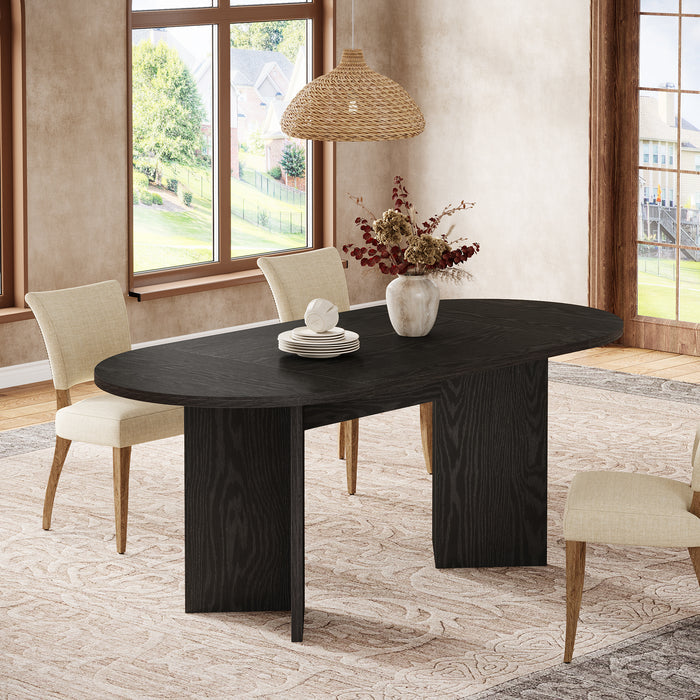 63" Dining Table, Oval Farmhouse Kitchen Table with Strip Base