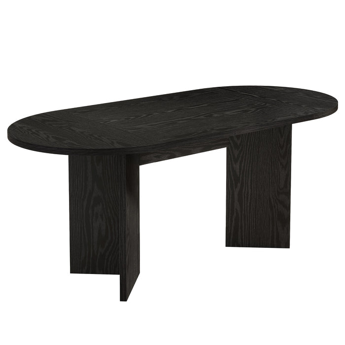 63" Dining Table, Oval Farmhouse Kitchen Table with Strip Base