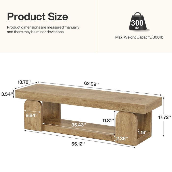 63" Entryway Bench, Farmhouse Shoe Bench with Storage Shelf for Bedroom, Hallway