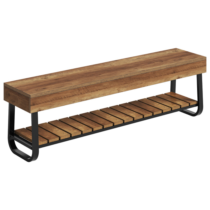 63" Entryway Bench with Storage Slatted Shelf, 2-Tier Shoe Bench with Metal Frame