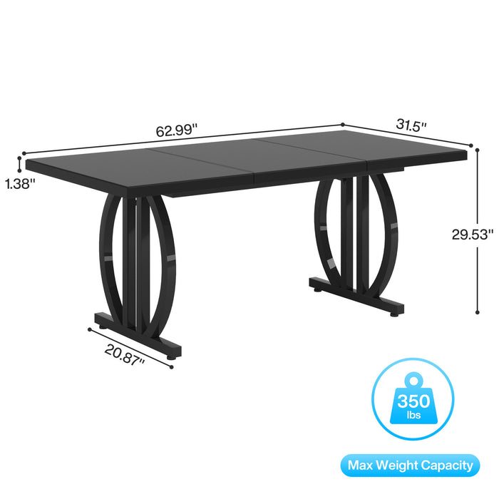 63" Executive Desk, Modern Computer Desk with Metal Geometric Base
