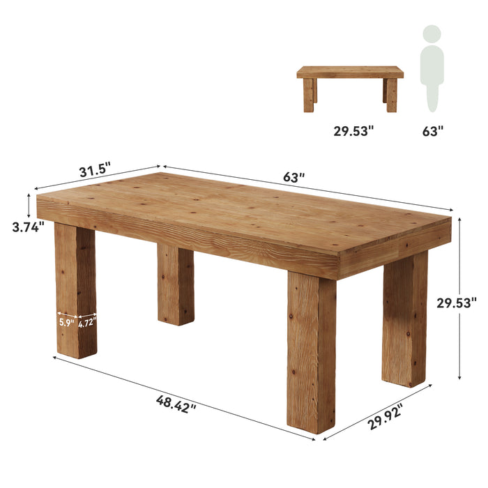 63" Executive Desk, Solid Wood Home Office Computer Desk with Sturdy Wooden Legs