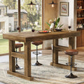 63" Farmhouse Bar Table, Counter Height Pub Table for 4-6 People with Sturdy H-Frame Legs
