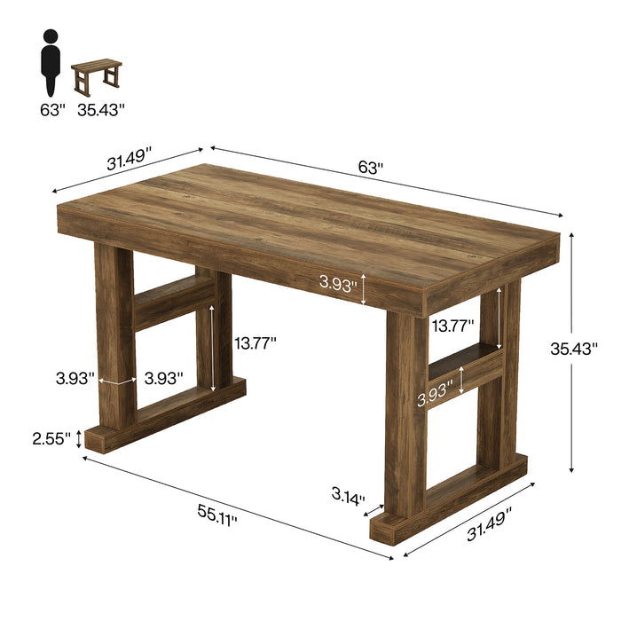 63" Farmhouse Bar Table, Counter Height Pub Table for 4-6 People with Sturdy H-Frame Legs