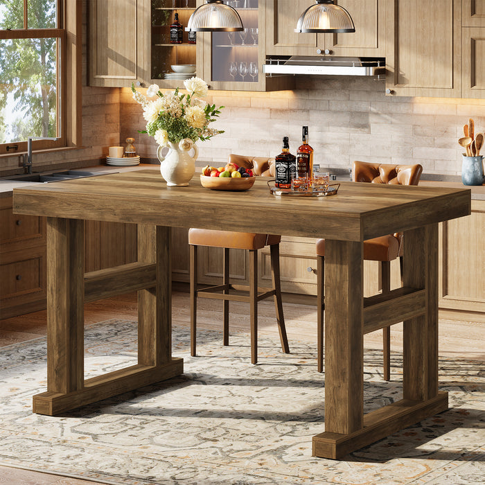 63" Farmhouse Bar Table, Counter Height Pub Table for 4-6 People with Sturdy H-Frame Legs