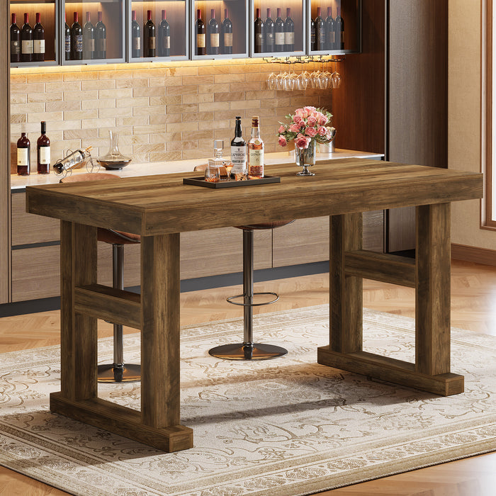63" Farmhouse Bar Table, Counter Height Pub Table for 4-6 People with Sturdy H-Frame Legs