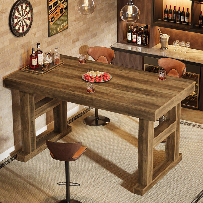 63" Farmhouse Bar Table, Counter Height Pub Table for 4-6 People with Sturdy H-Frame Legs
