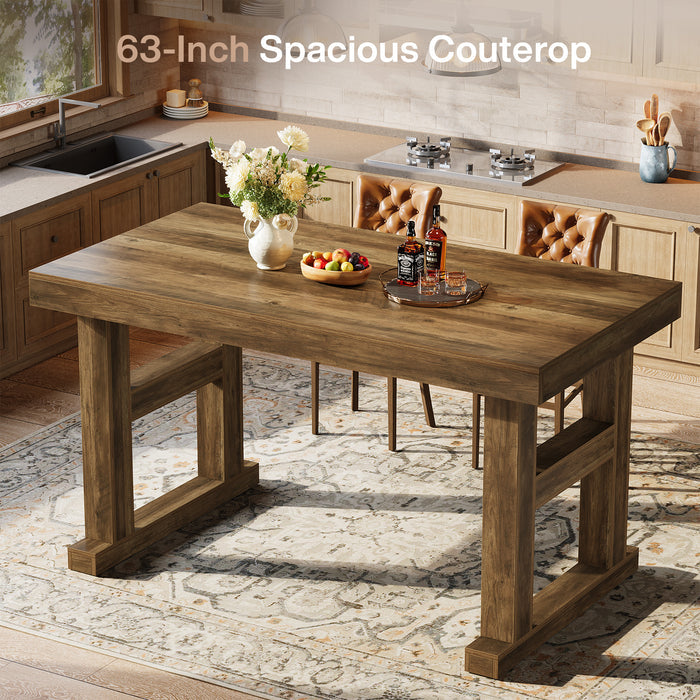 63" Farmhouse Bar Table, Counter Height Pub Table for 4-6 People with Sturdy H-Frame Legs