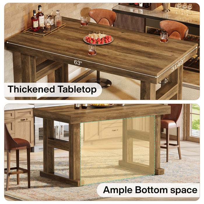 63" Farmhouse Bar Table, Counter Height Pub Table for 4-6 People with Sturdy H-Frame Legs