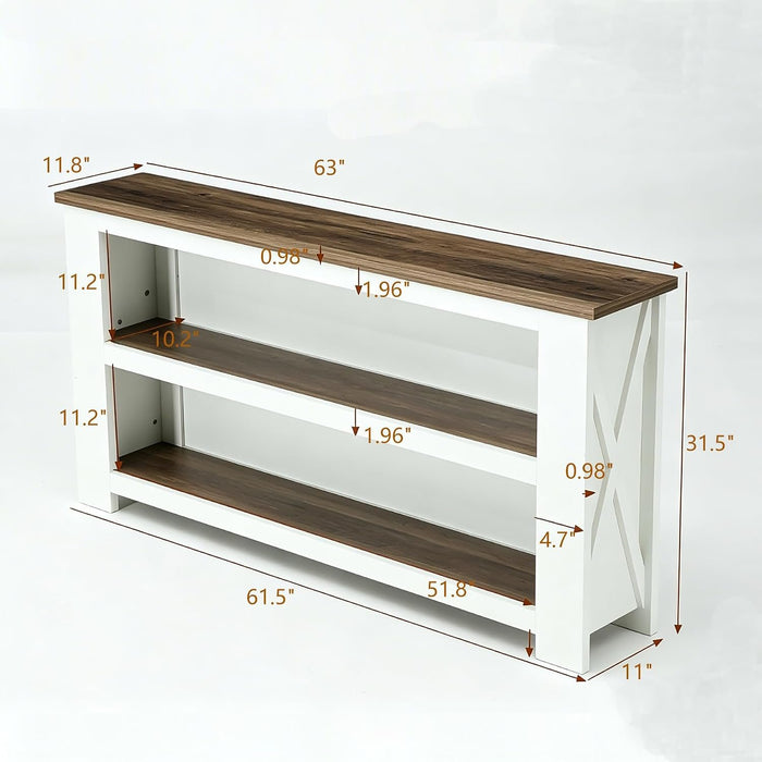 63" Farmhouse Console Table, Long Sofa Table with 3-Tier Storage for Living Room