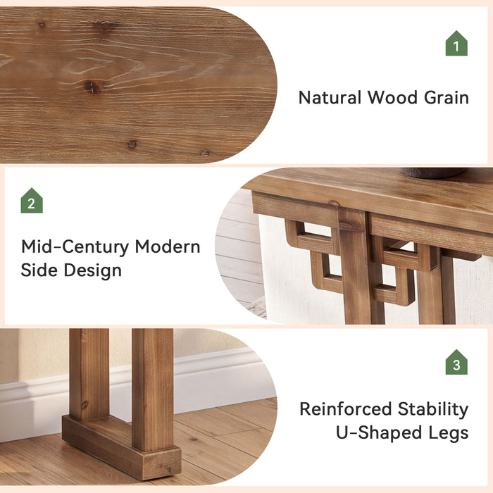 63" Farmhouse Console Table, Solid Wood Entryway Table, Thick Legs & Carved Detail