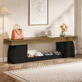 63" Farmhouse Entryway Bench, 2-Tier Long End of Bed Bench with Studry Frame