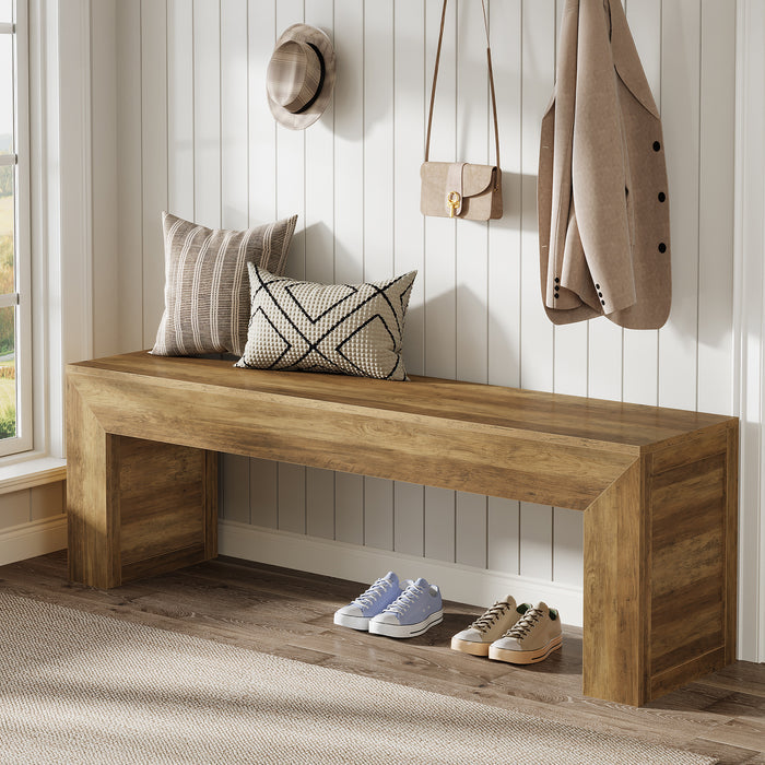 63" Farmhouse Entryway Bench, Wooden Shoe Storage Bench for Hallway, End of Bed, or Dining Seating