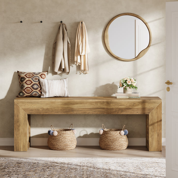 63" Farmhouse Entryway Bench, Wooden Shoe Storage Bench for Hallway, End of Bed, or Dining Seating