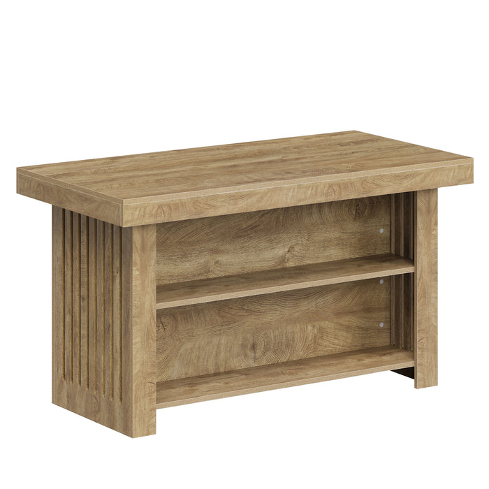 63" Farmhouse Island Table, Large Kitchen Counter with Open Shelves for Dining Room