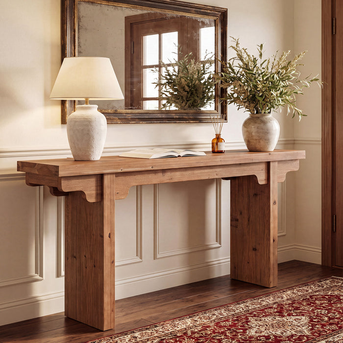 63" Farmhouse Solid Wood Console Table, Entryway Sofa Table Behind Couch