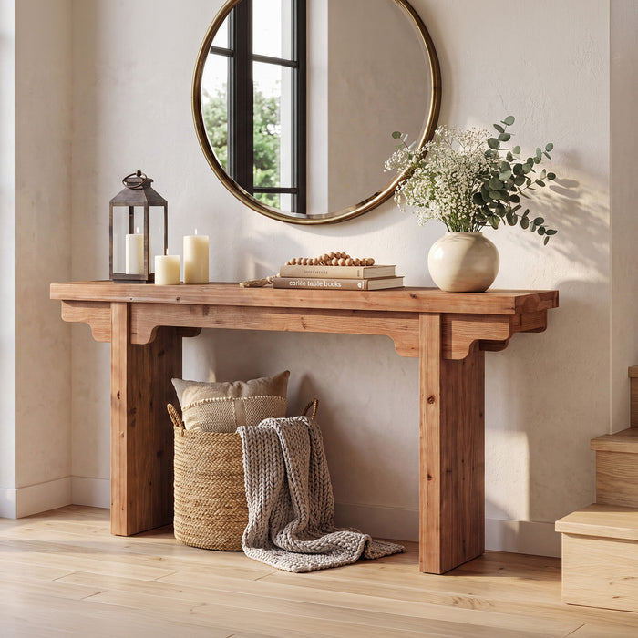 63" Farmhouse Solid Wood Console Table, Entryway Sofa Table Behind Couch