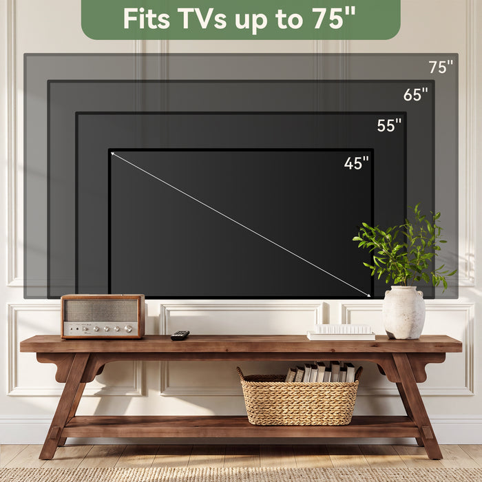 63" Farmhouse Solid Wood TV Stand for 75" TV, TV Console Entertainment Center