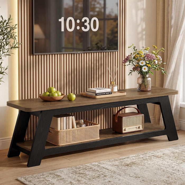 63" Farmhouse TV Stand, Entertainment Center with Shelf for 55/60/65/70-Inch TVs