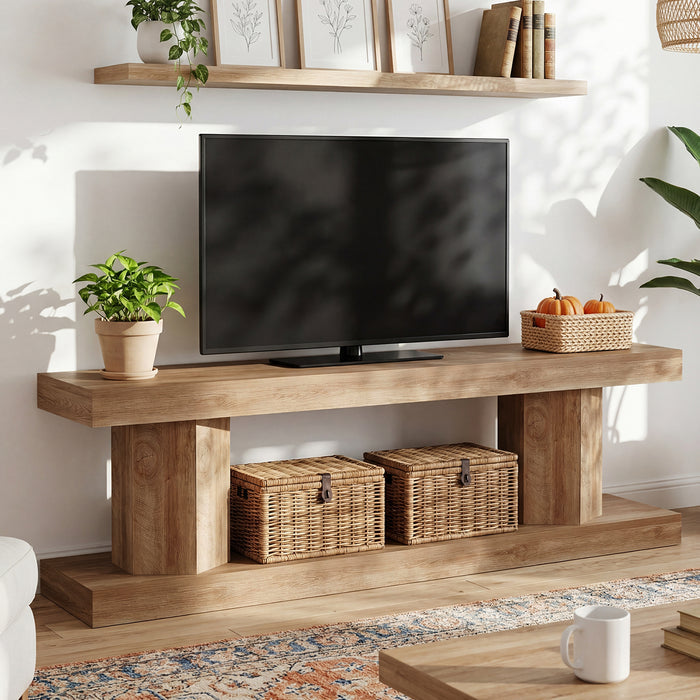63" Farmhouse TV Stand for TVs up to 70", Wooden Entertainment Center with 2-Tier Open Storage