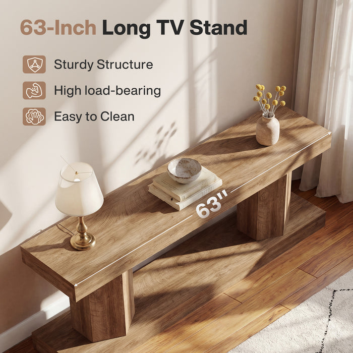 63" Farmhouse TV Stand for TVs up to 70", Wooden Entertainment Center with 2-Tier Open Storage