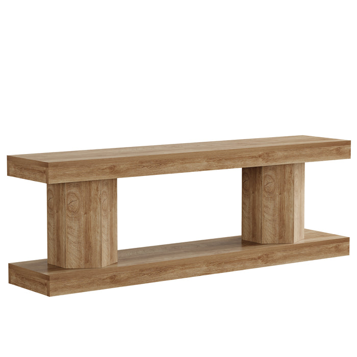 63" Farmhouse TV Stand for TVs up to 70", Wooden Entertainment Center with 2-Tier Open Storage