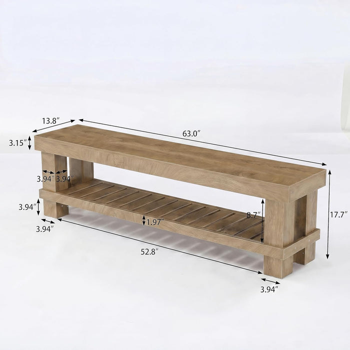 63" Farmhouse TV Stand, Media Entertainment Center Console with Slatted Open Shelf