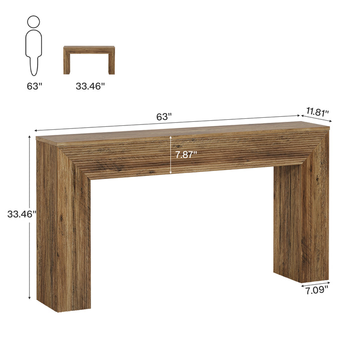 63" Fluted Console Table, Rustic Entryway Table Sofa Table Behind Couch Tribesigns