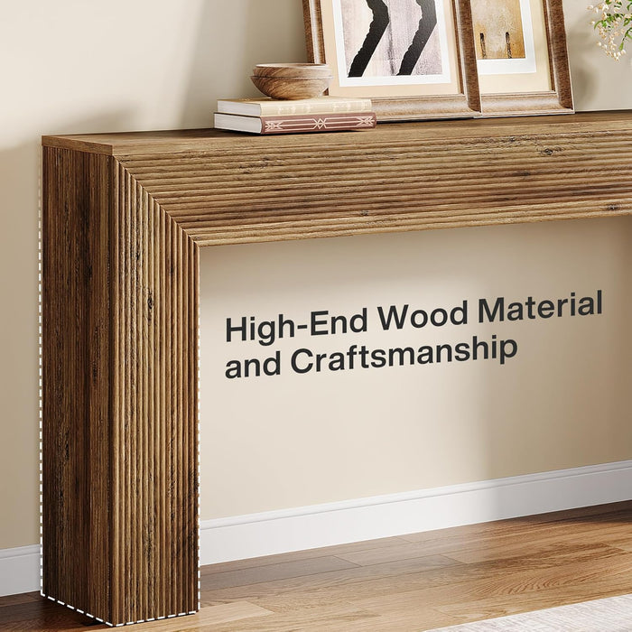 63" Fluted Console Table, Rustic Entryway Table Sofa Table Behind Couch Tribesigns