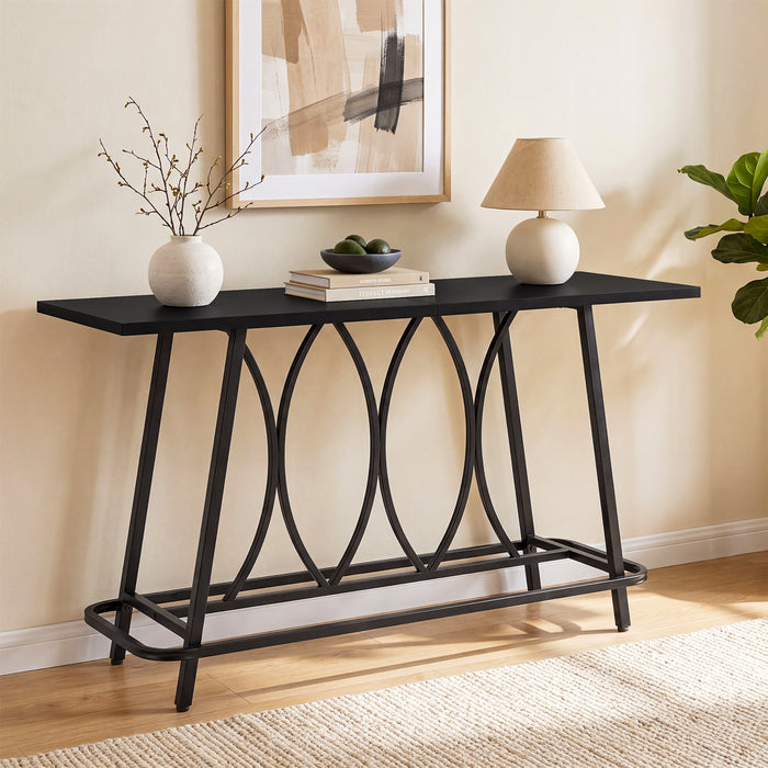 63-Inch Modern Farmhouse Console Table with Sturdy Metal Base, Narrow Entryway Table for Hallway